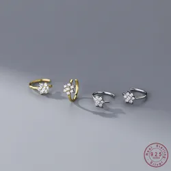 925 Sterling Silver Zircon Flower Ear Cuffs for Women Korean Sweet Simple All-match Earrings Without Piercing