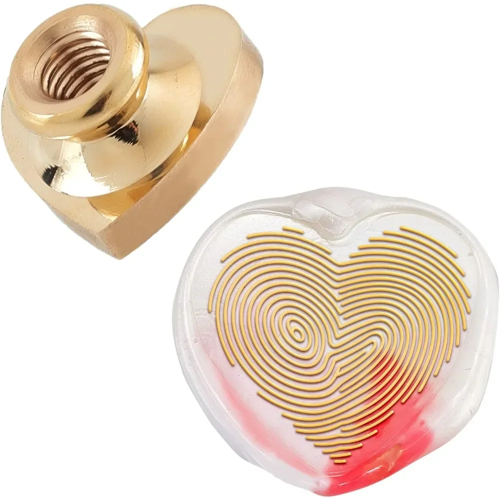 Fingerprint Wax Seal Stamp Heads Only No Handle Vintage Heart-shape Removable Brass Stamp Head Replacement for Wedding