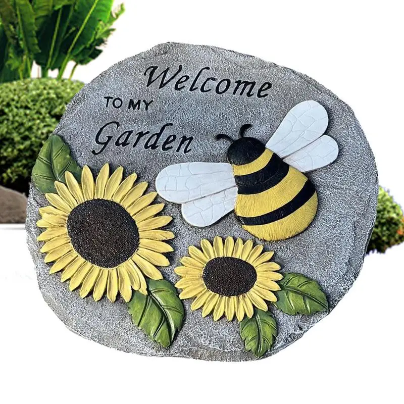 Sunflower Stepping Stone Bee Decorative Stone For Garden Exquisite Creative Lovely Resin Welcome To My Garden Stone For Yard