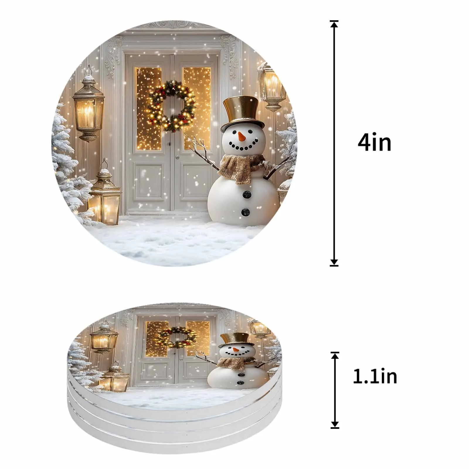 Winter Snowman Wreath Snow Ceramic Coaster Set Kitchen Table Round Placemat Luxury Decor Coffee Tea Cup Coasters