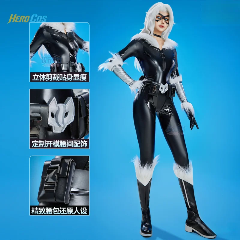 

Felicia Косплей Костюм Черного Кота Комбинезон из искусственной кожи Cos Game Аниме Вечеринка Униформа Хэллоуин Играть Ролевая Одежда HERO Cos
