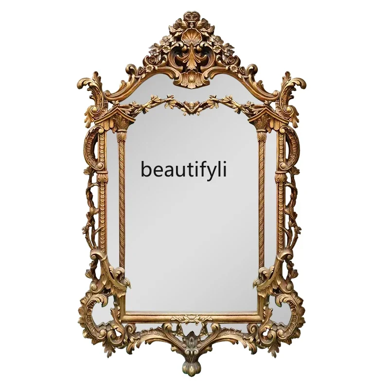 

European Retro Carved Mirror French Retro Villa Luxury Home Hallway Decoration American Dressing Mirror