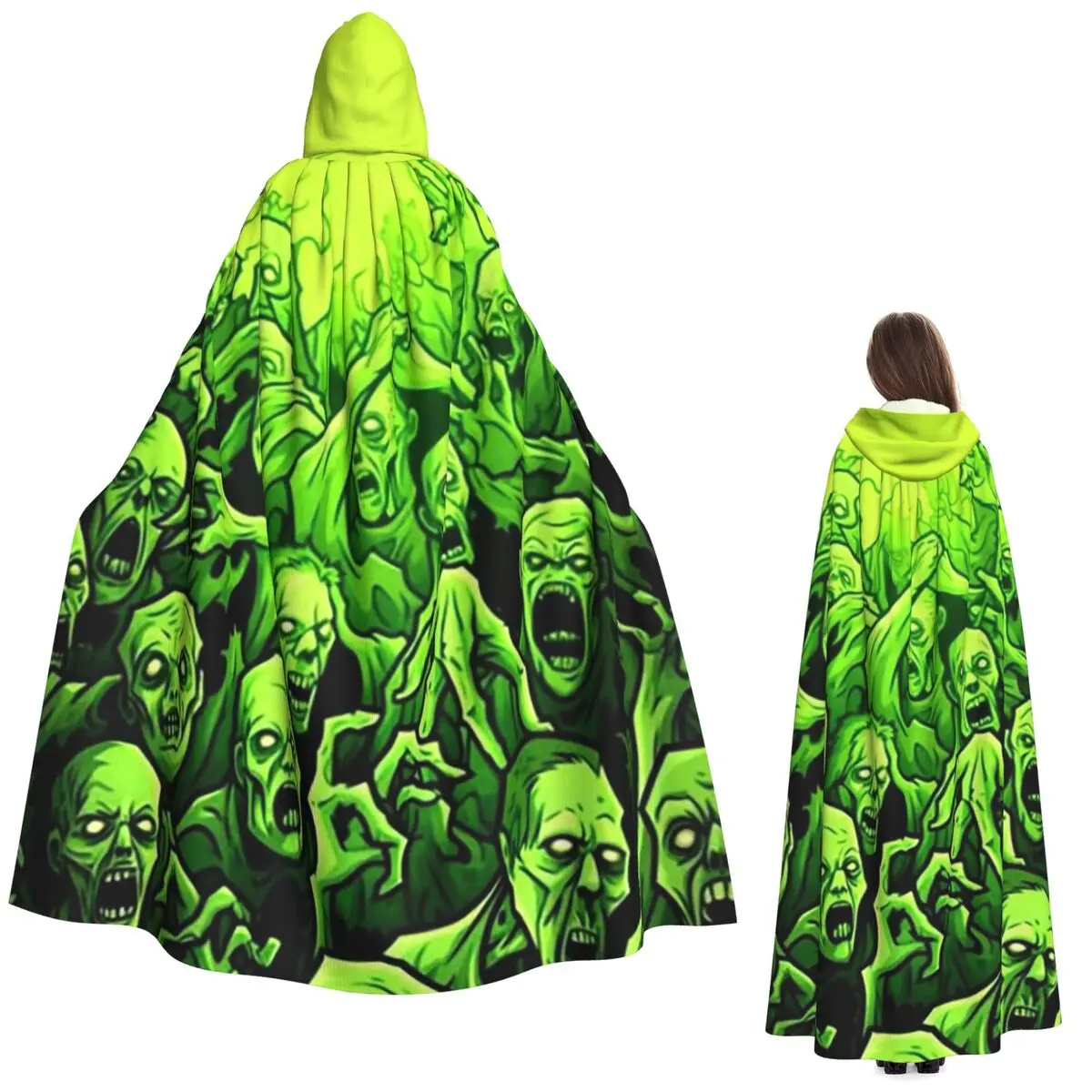 Призрачный череп с принтом, светящийся ужас, ночь, Хэллоуин, длинный плащ с капюшоном, ведьма, средневековый костюм, накидка для косплея, Хэллоуин, вампир для взрослых