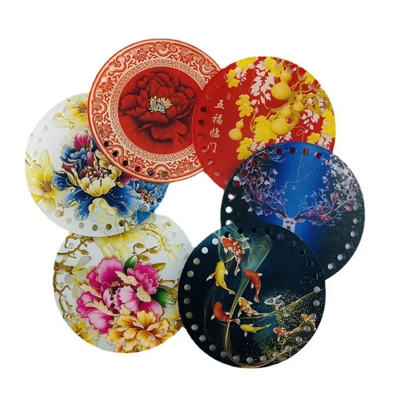 18cm Flat Round Acrylic Bag Weaving Board Mandala Flower Pattern Bag Cushion Base Bottom Pad for DIY Knitting Crochet Bag