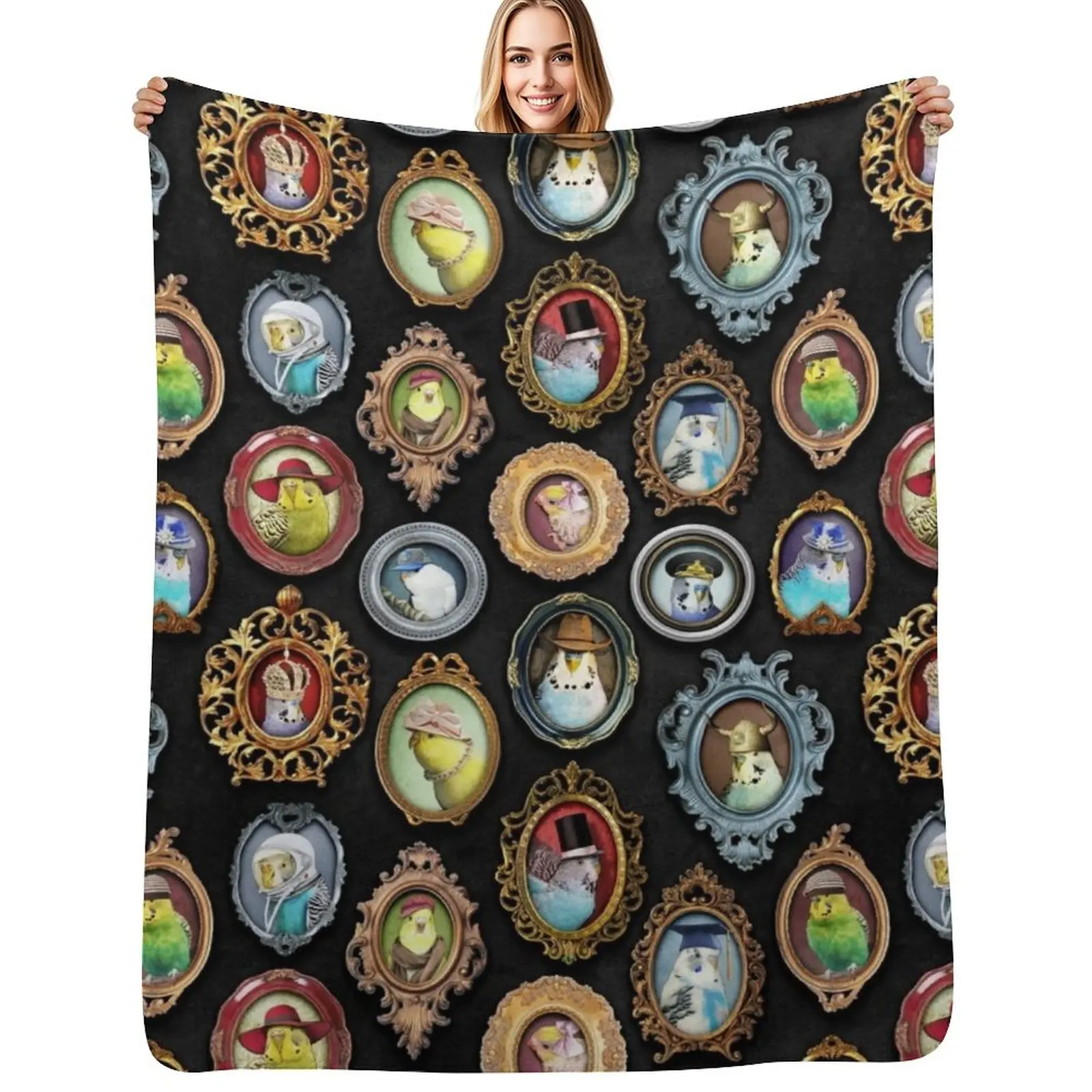 Budgies in Hats Throw Blanket Custom Retros wednesday for babies Designers blankets ands Blankets