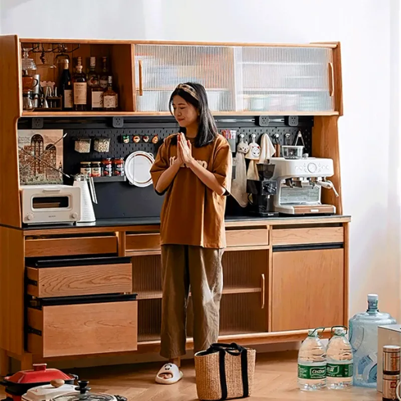 

Cream wind solid wood dining side cabinet, modern simple tea cabinet