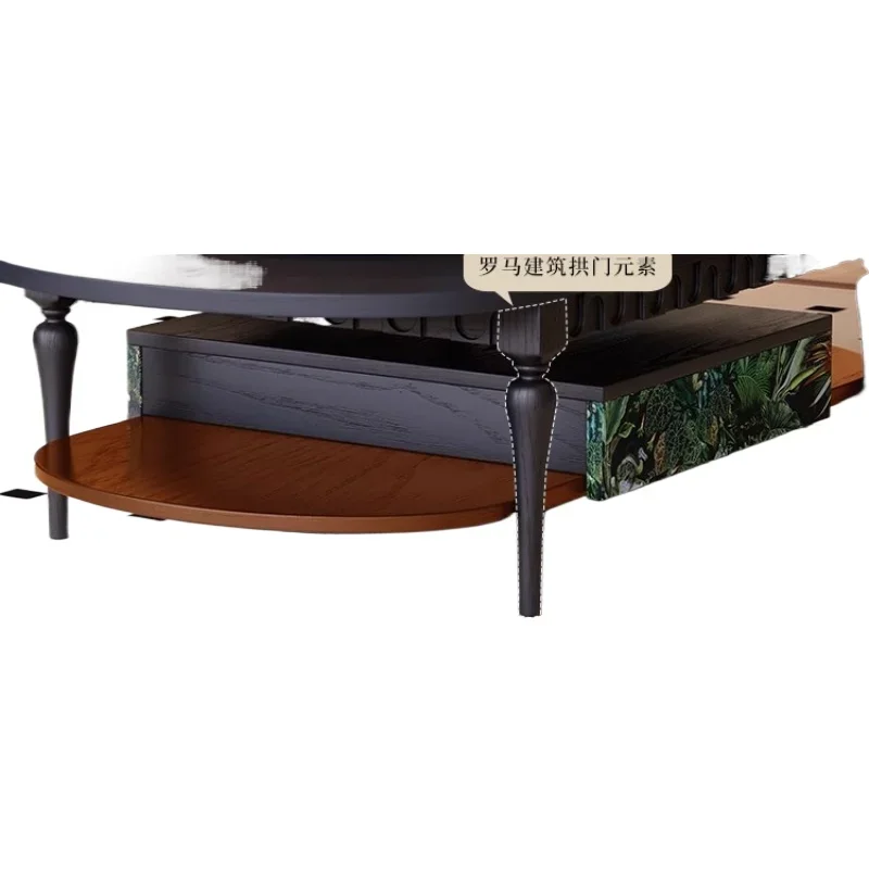 

Solid wood French retro style small apartment living room medieval high-end black ash wood coffee table