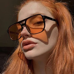 Klassische große Pilot Sonnenbrille Frauen Vintage Doppels trahl gelb orange Linse Sonnenbrille weibliche Süßigkeiten Farbe 70er Jahre Brillen uv400