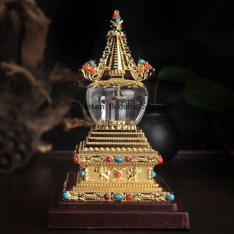 Тибетская тантра, позолоченная ступа с имитацией хрусталя, ступа Бодхи, пагода Кдан, украшение для дома 6 дюймов