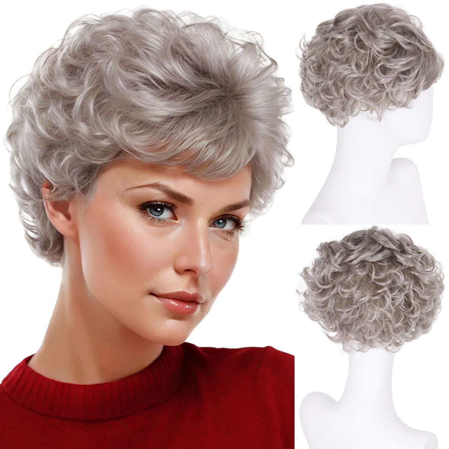 

GNIMEGIL Synthetic Old Lady Wig Short Curly Grey Wigs for White Women Cosplay Party Grandma Daily Wear Hair Replacement Wig Gift