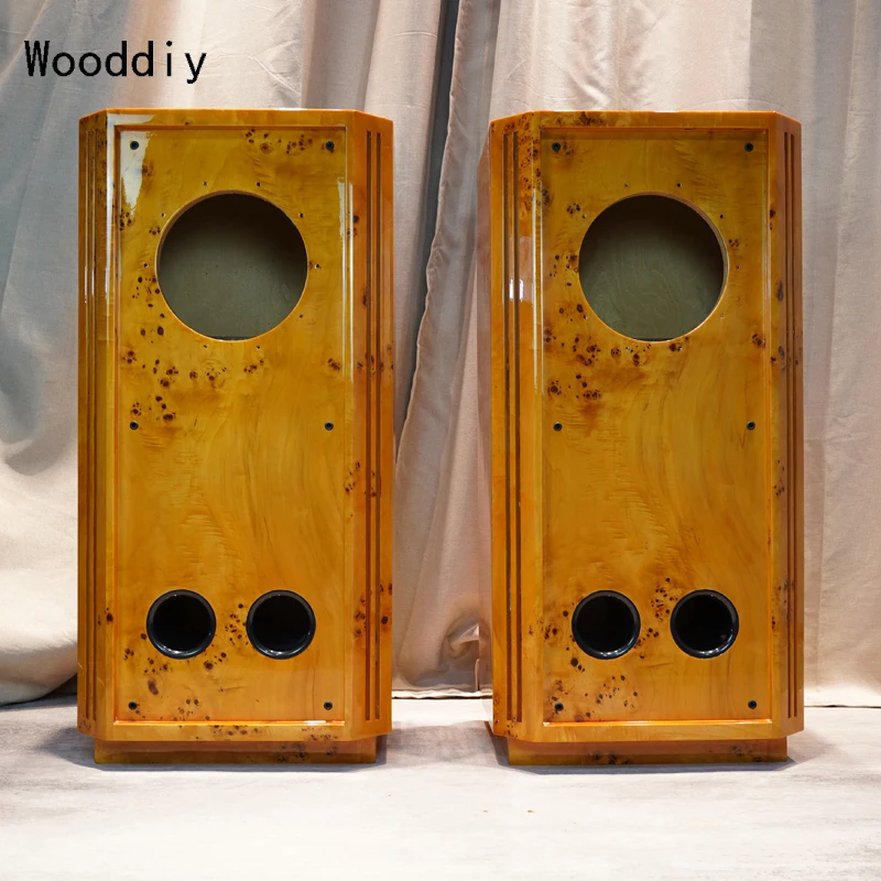 Wooddiy 10 Inch One Pair Hifi Full-range Birch Plywood Floor Speaker Empty Cabinet Maple Burl Gloss Enclosure Walnut Turnberry