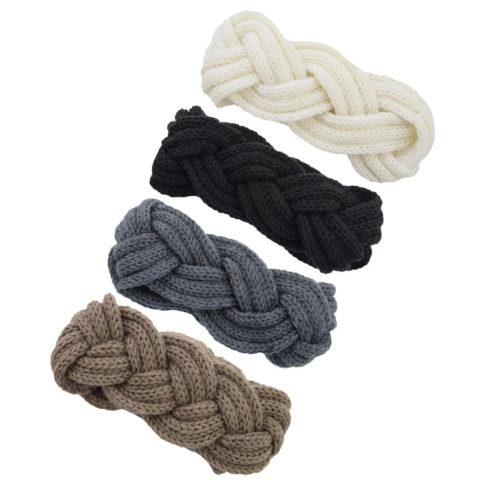 4 قطعة عقال محبوك غزل الصوف الأذن دفئا للنساء جديلة تصميم رباط شعر دافئ للرياضة في الهواء الطلق التزلج السفر #4