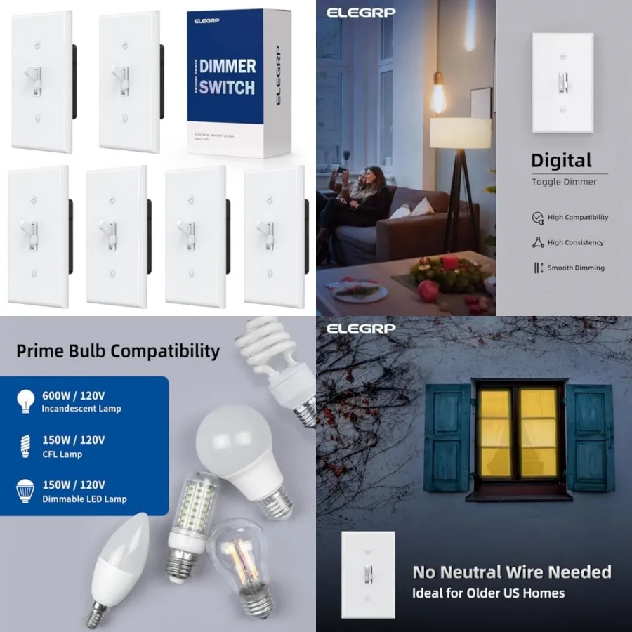 

Digital Toggle Dimmer Switch for Dimmable LED, CFL and Incandescent Light Bulbs, Single Pole or 3-Way Toggle LED Dimmer Light S