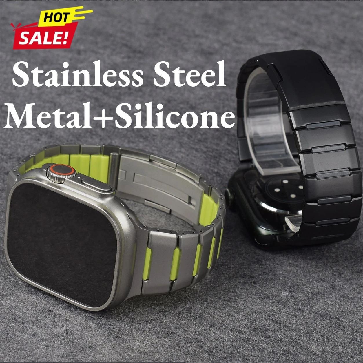 

Stainless Steel Metal+Silicone Band for Apple Watch Ultra 3 2 49mm Series 11 10 46 45 44 40 42 Strap for Iwatch 9 8 7 6 SE 5 4