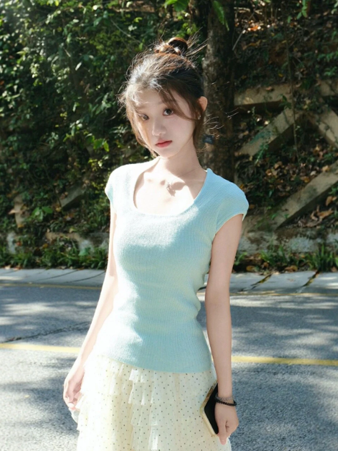 

Summer Atmosphere Sweet Style Women's Matching Set Short Sleeve T-shirt And Cake Skirt Comfortable High Waist Cotton Blend