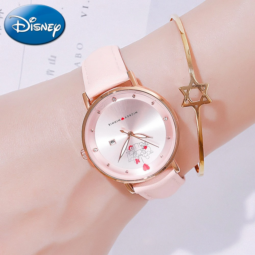 Disney Gift With Box Calendar Belt Fashion Trend Quartz Minnie Love Student Women\'s Watch Clock Relogio Masculino