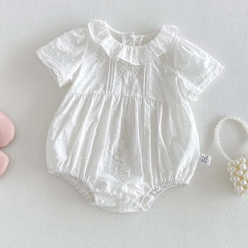 

2026 New Summer 0-24M Baby Clothing Infant Baby Girls Bodysuits Short Sleeved Cotton Solid Color Toddler Baby Girls Jumpsuit