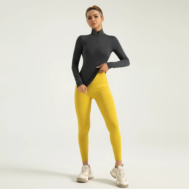 Veste de sport de yoga coupe couvertes pour femme, manteau de fitness à manches longues, survêtement à col montant en Y, fermeture éclair cachée, hiver