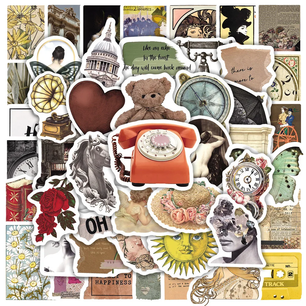 10/50/100PCS Artsy Vintage Stickers Aesthetic DIY Scrapbooking Luggage Water Bottle Laptop Cartoon Decal Sticker for Kid Toy