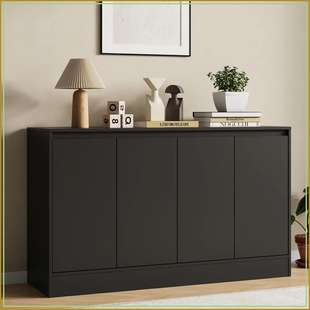 Buffet Cabinet with Storage, Coffee Bar Cabinet, 4 Doors, Adjustable Shelf, Black