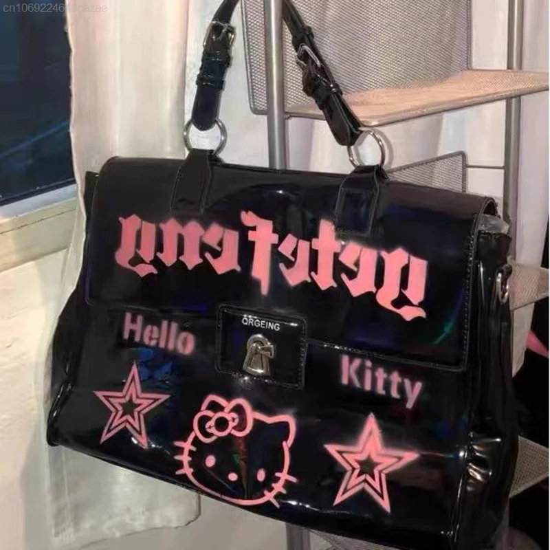 Sanrio Hello Kitty Cartoon Women Shoulder Bag Y2k Gothic Styel Girl Large Capacity HandBag New Korean Trend Female Crossbody Bag