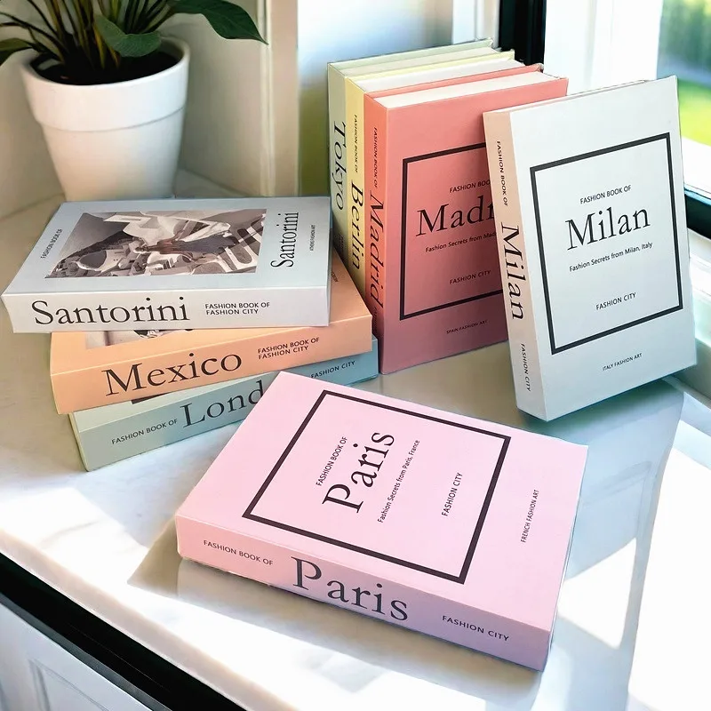 

Luxury Fake Book Storage Box Pink Decorative Books Urban Architecture Coffee Table Living Room Home Decor Paris London New York