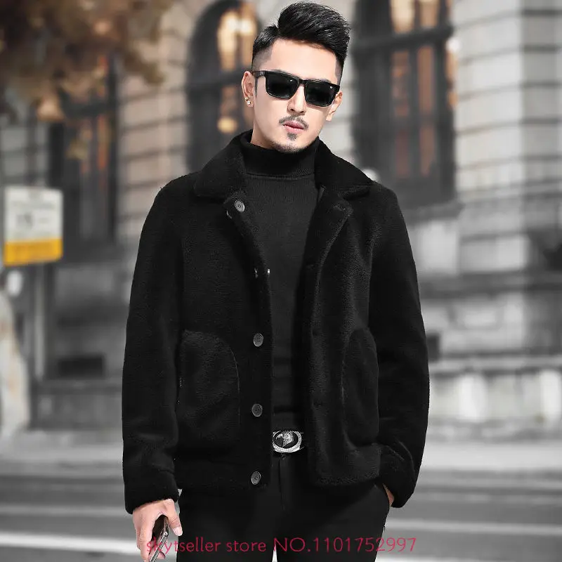 

2022 Men Autumn Winter New Korean Sheep Shearing Coats Male Genuine Lamb Fur Jackets Men Short Single Breasted Outerwear N03