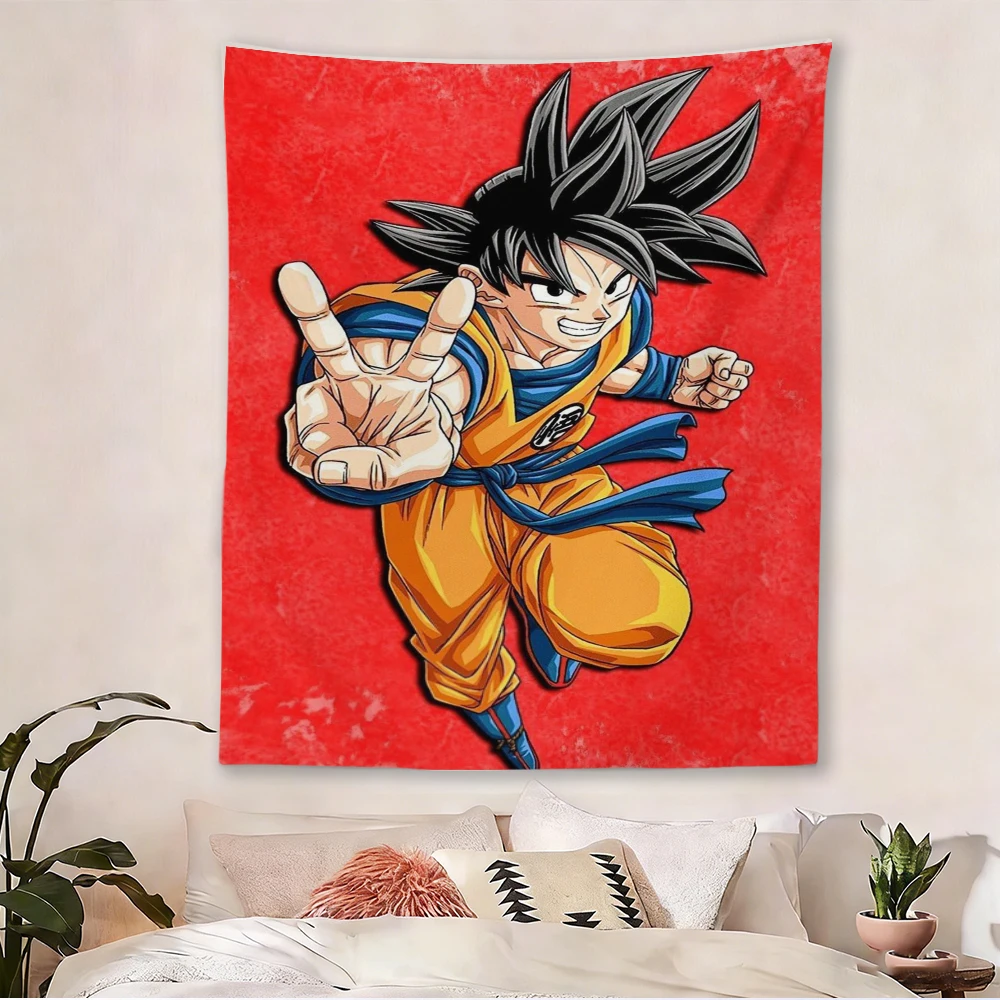 Dragon Ball Goku Wandteppich, Anime-Wandbehang, roter Hintergrund, Friedenszeichen, Raumdekoration