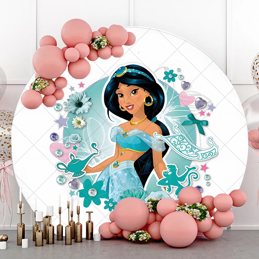 Disney Princess Jasmine Aladdin's lamp Cartoon Kid Birthday Party Round Backdrop Custom Girl Photography Poster Decor Background