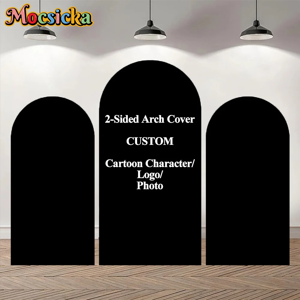 Mocsicka Custom Size Arched Cover Background Elastic Spandex 2-sided Backdrop Baby Shower Birthday Wedding Party Set Photozone