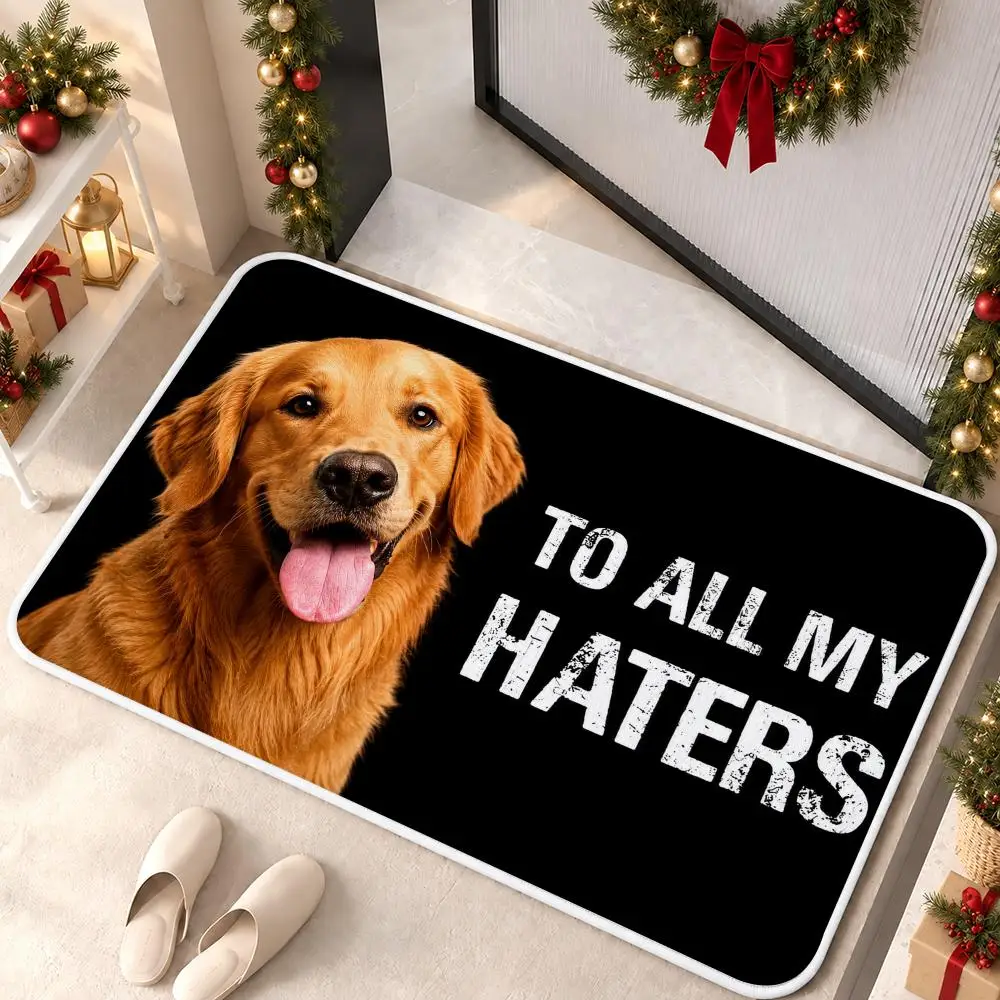 Haters Gonna Hate Dog Floor Mat Soft Flannel Rug Non Slip Washable Quick Dry Mat for Bathroom Bedroom Kitchen Home Decor