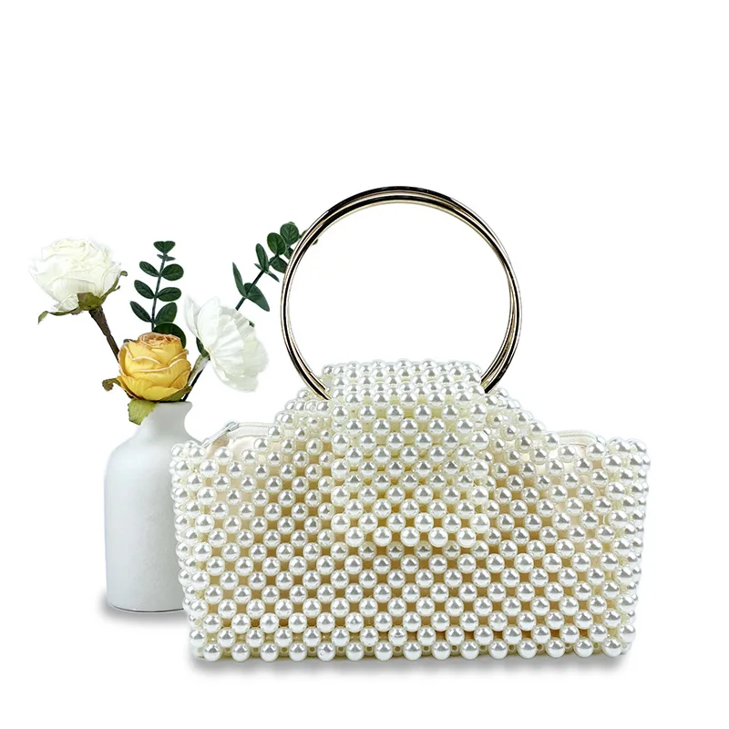 

2024 Fashion Hand-woven Pearl Beaded Handbag French Retro Hollowed Out Design Women's Evening Clutch Bag Bolsas Femininas