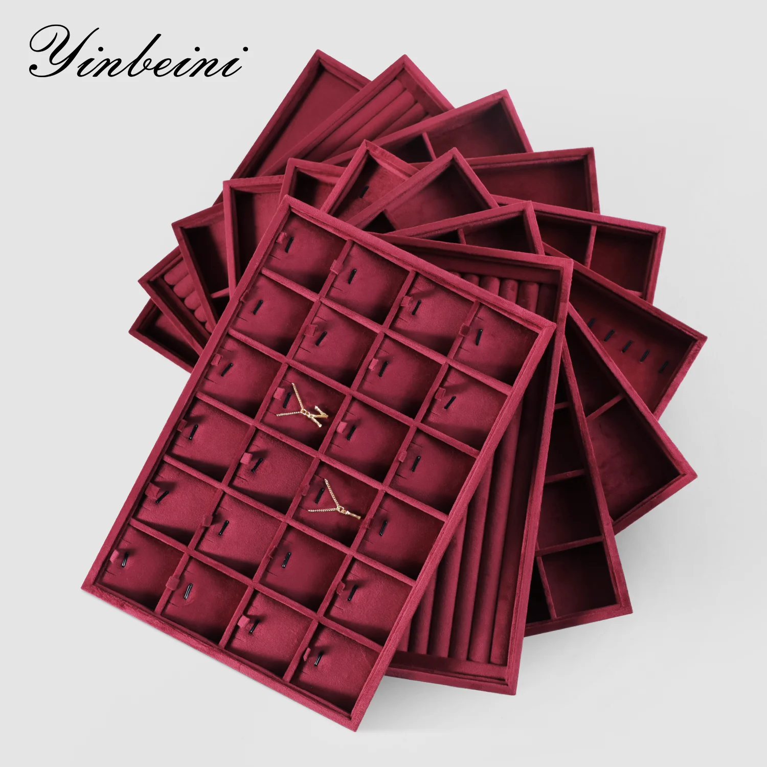 

Yinbeini Velvet Jewelry Tray Ring Earring Pendant Storage Tray Bracelet Necklace Display Tray For Display P087