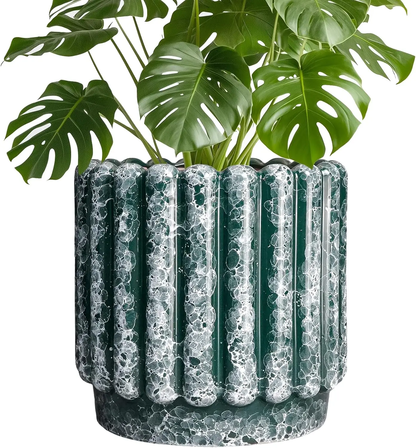 

9.6 Inch Ceramic Plant Pot with Drainage Hole, Large Fluted Round Planter for Indoor Outdoor Plants, Home Decor Gift
