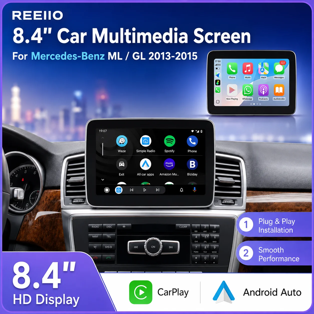8,4-Zoll-Linux-Touchscreen-Autoradio für Mercedes-Benz ML W166 ML350 GL X166 (2012–2015) – GPS mit CarPlay, Android Auto, AirPlay und Bildschirmspiegelung