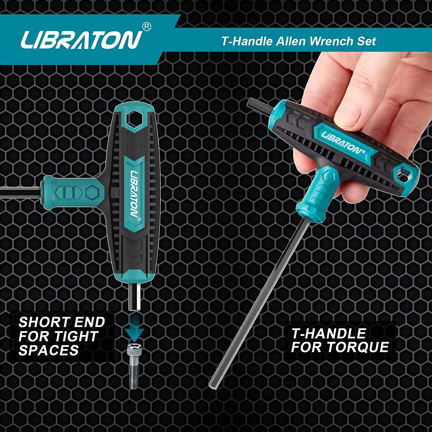 LIBRATON T 핸들 육각 키 세트, SAE 메트릭 T 핸들 알렌 렌치 세트, 양단 1/8 \