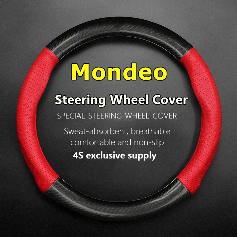 No Smell Thin For Ford Mondeo Steering Wheel Cover Genuine Leather Carbon EcoBoost 180 200 245 ST-Line 2017 2018 2020 2022 2023