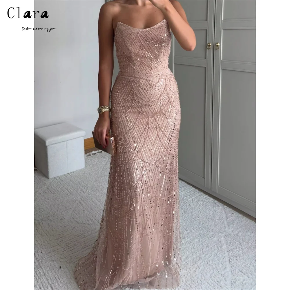 

Clara Custom Pink Beaded Off-shoulder Fishtail Evening Dresses Woman Elegant Party Evening Dress 2025 Prom Luxury Dresses Women