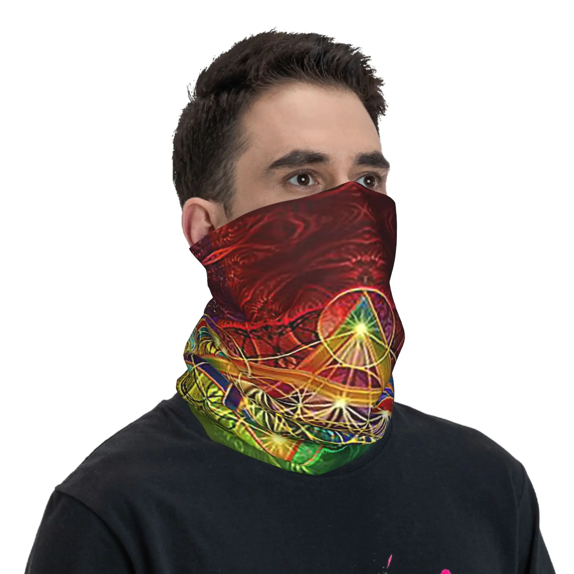 مكعب ميتاترون مع ميركابا وزهرة الحياة باندانا الرقبة الجراب مطبوعة التفاف قناع وشاح متعدد الوظائف بالاكلافا ركوب الدراجات