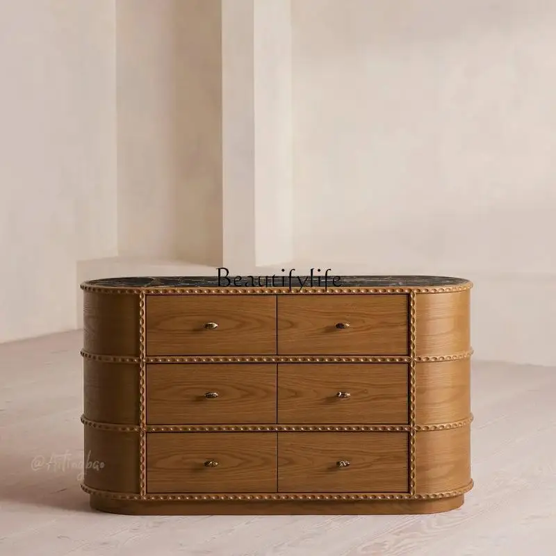 

Medieval French side cabinet solid wood retro bedroom locker ash wood