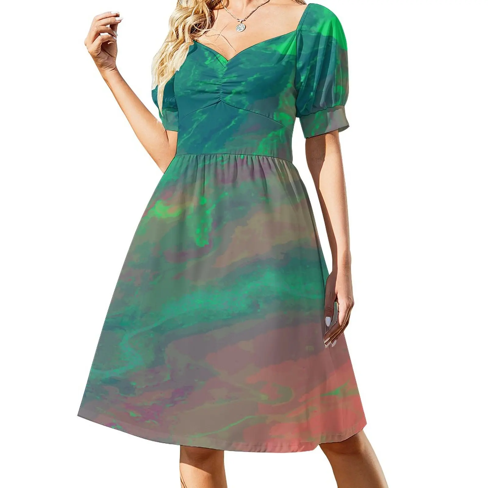 Green Fluid Casual Dress  Aesthetic Dresses Sexy V Neck Festival Custom Dress Large Size