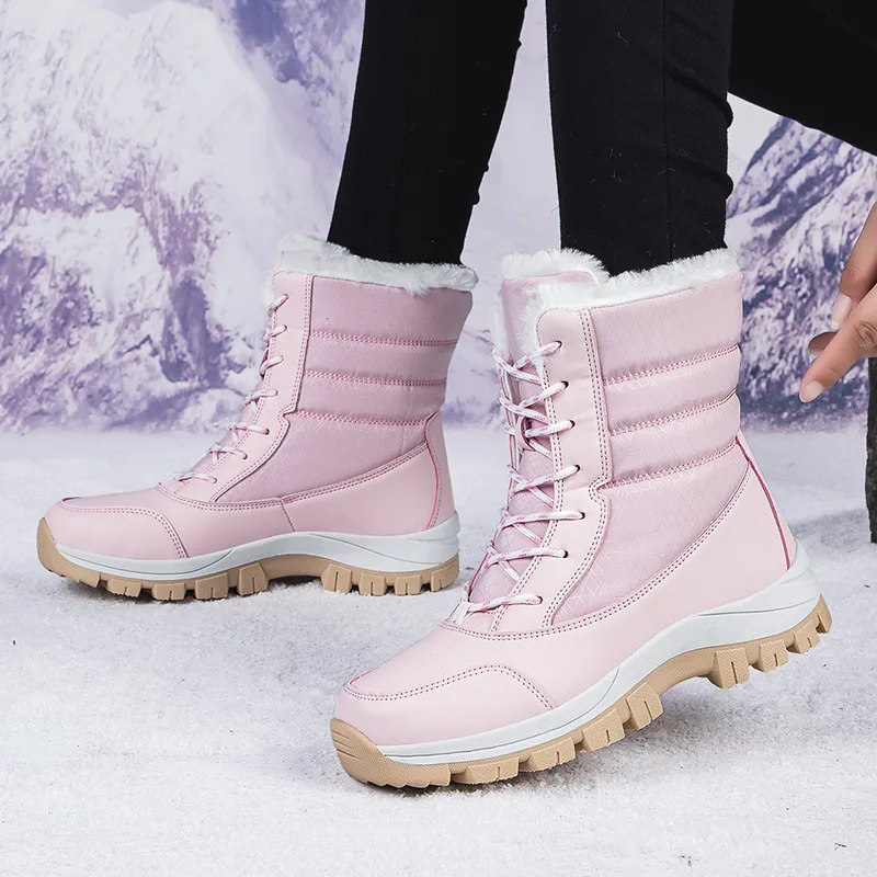2025 New Women Fur Snow Boots Winter Women's Shoes Keep Warm Handmade High-top Boots Plush Non Slip Outdoor Warm Hiking Shoes