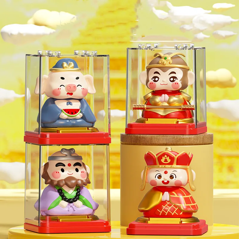 Solar Powered Automatic Nodding Artwork Figurine Tang Sanzang and His Disciples Desktop Ornaments Home Car Decorations Gift