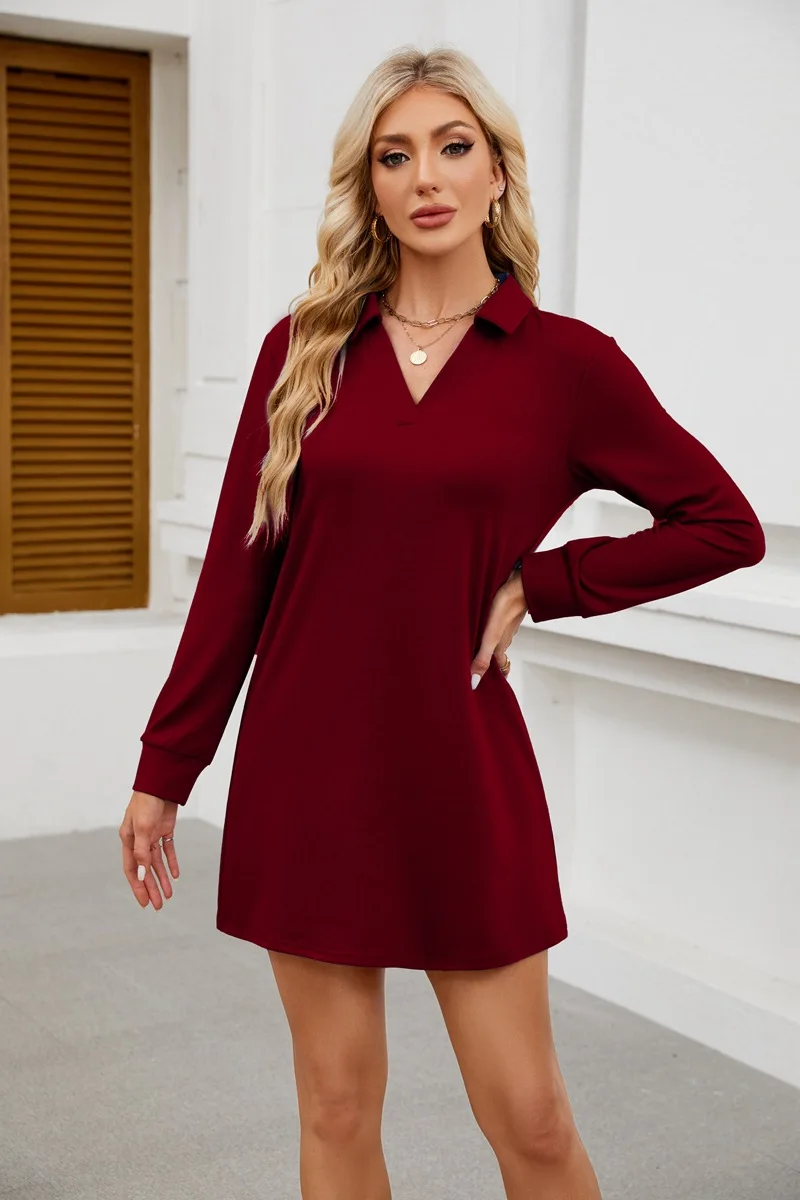 Autumn Winter O Neck Long Sleeve Pullovers Women\'s Sweatshirt Dress 2021 Grey Solid Loose Pocket Ladies Mini Dresses Vestidos