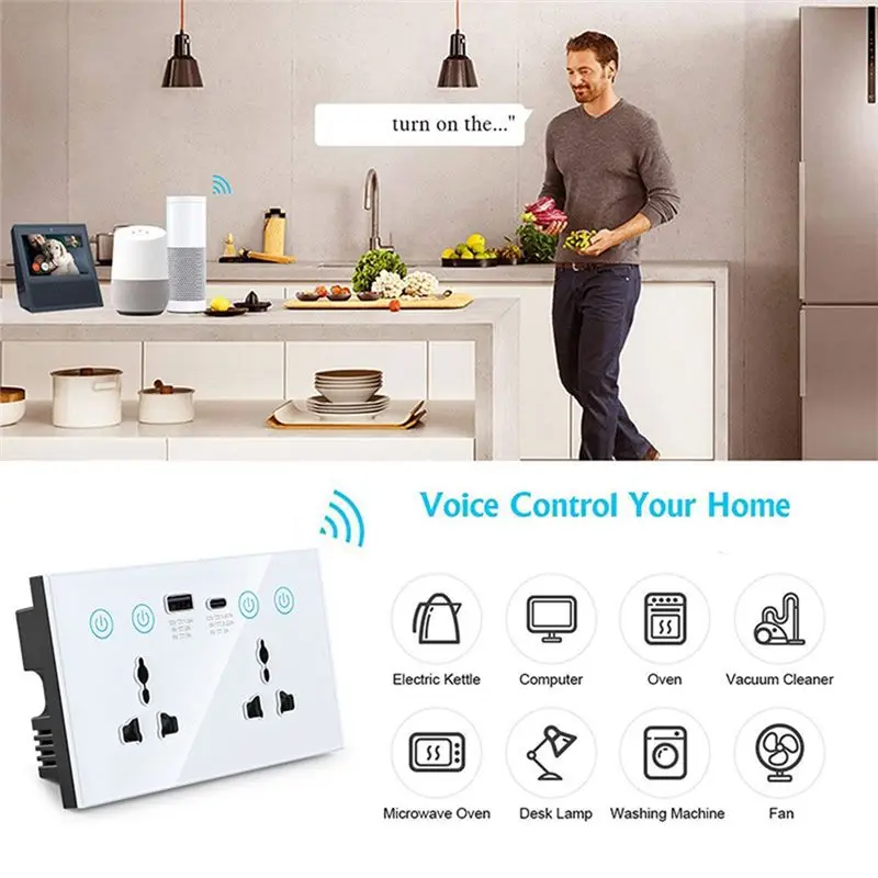 Innovative EU UK US Universal Plug Tuya Smart Socket Switch With USB And Type-C Port Outlet Smart Life