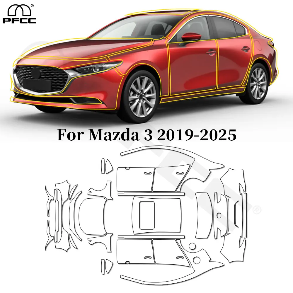 

Для Mazda 3 2019-2025 защитная пленка из ТПУ для краски, предварительно вырезанная PPF, против царапин, кузов автомобиля, прозрачный бюстгальтер, устойчивый невидимый автомобильные аксессуары