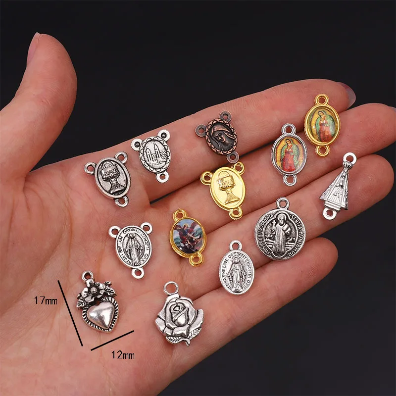 20 piezas/conector de oro, conector de pulsera de collar de Rosario, muchas estatuas de Jesucristo, collar, pulsera, medalla triangular,