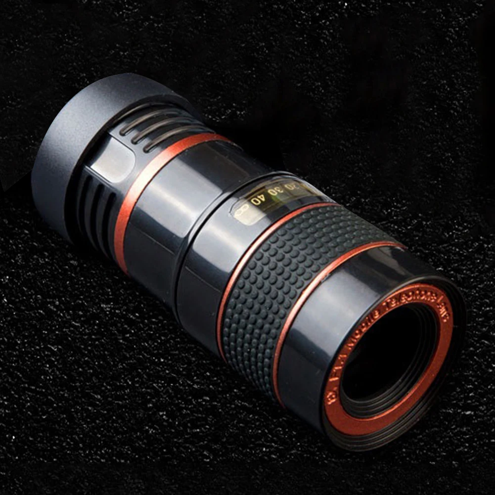 Clip-on Lens Black Shell 8x Cell Phone Camera Lens Adjustable Focal Length High Magnification for Watching Competitions Concerts