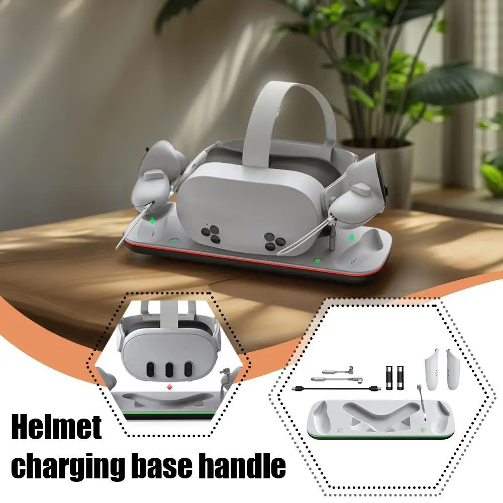 Charging Dock Stand with LED Light Bar for Meta Quest 3 Helmet - Convenient Handle Contact Seat Charging Base 1pcs