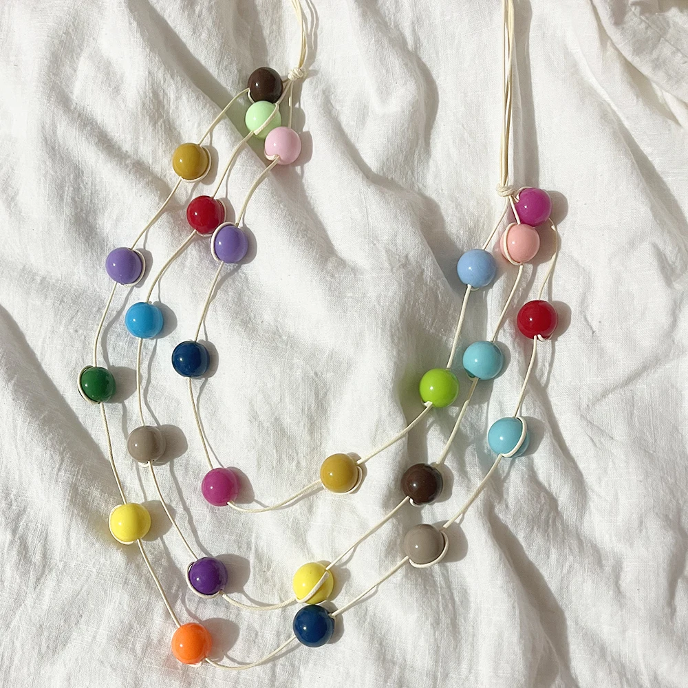 Fashion Colorful Acrylic Resin Bead Long Necklace For Women Party Summer Jewelry Multilayers Rope Bead Chain Choker